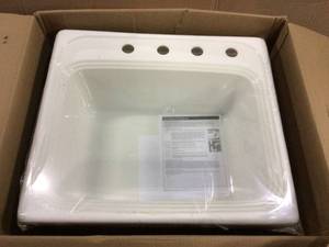 lot 66 image: Thermocast Wellington Drop-in Acrylic 25.in 4-Hole Single Bowl Kitchen Sink in White &nbspCustomer Returns See Pictures