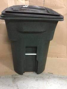 lot 71 image: Toter 96 Gal. Greenstone Trash Can with Wheels and Attached Lid &nbspCustomer Returns See Pictures