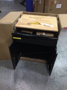lot 110 image: Heavy Duty Welded 20-Gauge Steel 1-Drawer 2-Door Garage Base Cabinet in Black (28 in. W x 32 in. H x 21.5 in. D) by Husky Customer Returns See Pictures