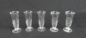 lot 47 image: Set of 5 Mercer Glass Works Merco 15 ML 4 DRAM Pyrex Glass Pharmaceutical Graduated Conical Cylinders