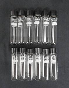 lot 67 image: Set of 12 Pyrex Glass 50 ML Tubes With Screw Caps