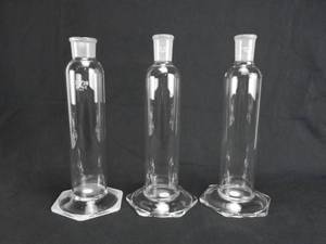 lot 84 image: Set of 3 Pyrex and Kimax Gas Washing Bottles