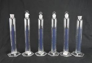 lot 89 image: Set of 6 Mercer Glass Works 250 ML Mixing Cylinders