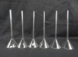 lot 249 image: Set of 6 Vintage Mercer Glass Works Merco 7 Inch Long 55MM Glass Bunsen Funnels - Made in Czechoslovakia