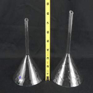 lot 280 image: Set of 4 Vintage Mercer Glass Works Merco 100 MM Convoluted Glass Funnels - Made in West Germany