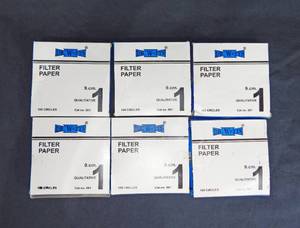 lot 104 image: Lot of 6 Boxes of Dr. Watts 9 CM Qualitative Filter Paper