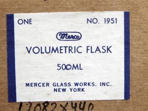 lot 310 image: Set of 2 Mercer Glass Works Merco Kimax 500 ML Glass Volumetric Flasks