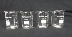 lot 173 image: Set of 4 Fisherbrand 150 ML Glass Griffin Beakers