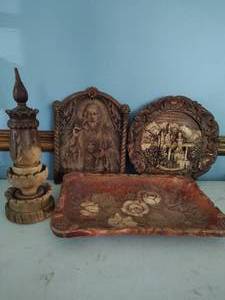 lot 107 image: Carved Wood and Ceramic Reliefs