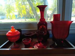 lot 68 image: Collection of Red Glass Dcor