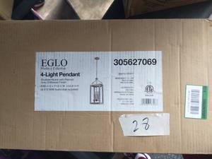 lot 28 image: EGLO Westbury 4-Light Brushed Nickel with Painted Grey Driftwood Pendant