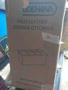 lot 37 image: FAUX LEATHER STORAGE OTTOMAN