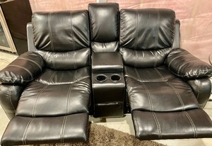 Excellent Leather Reclining Sofa with Beverage Holders and Storage Compartment