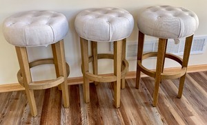 Set of Three Restoration Hardware Barstools in Treated Linen Fabric