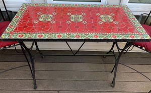 Beautiful Tile Mosaic Patio Table and Two Pub Height Chairs