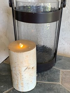Rustic Looking Candle Holder w Luminara Battery Operated Birch Design Candle