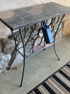 Slate Top Metal Base Accent Table w Wine Storage