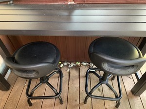 Nice Metal Console Table and Two Adjustable Barstools