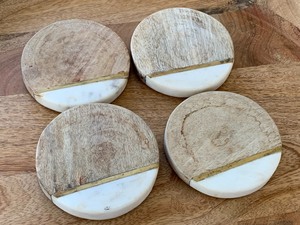 Oversized Wood Tray and Set of Four Coasters