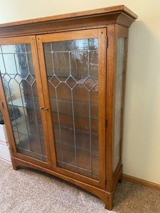 Beautiful Leaded Arts & Crafts Style Glass Double Door Cabinet