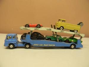 lot 64 image: VINTAGE CORGI CARRIMORE CAR TRANSPORTER W CORGI VW - LESNEY FERRARI #73 - MATCHBOX - HOTWHEELS - NICE SET - SEE PICTURES