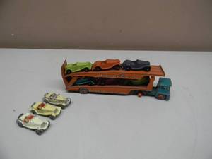 lot 65 image: VINTAGE MATCHBOX KING SIZE K-8 GUY WARRIOR TRANSPORTER W 6 TOOTSIE TOY CARS & 3 LESNEY ENGLAND CARS - NICE SET - SEE PICTURES