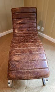 Luxury Distressed Leather Rib Chair Lounger