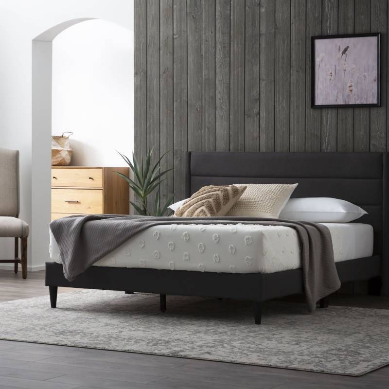 lot 33 image: Brookside Upholstered Triple Lined Platform Bed - King, Charcoal