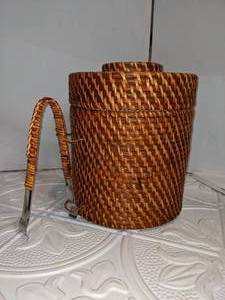 lot 104 image: Mid Century Modern Rattan Ice Bucket wTongs
