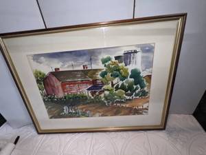 lot 93 image: J Samuels Watercolor Farm Framed Art