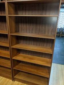 lot 34 image: (2) Mid Century Modern Tall BookDisplay Cases, Made in Denmark
