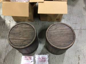 Lot of 2 Barlo Distressed Brown Stone Outdoor Side Table by Hampton Bay One damaged See Pictures