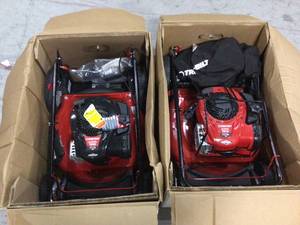 Lot of 2 21 in. 140cc 500e Series Briggs & Stratton Engine 2-in-1 Gas Walk Behind Push Lawn Mower with High Rear Wheels by Troy-Bilt Customer Returns See Pictures