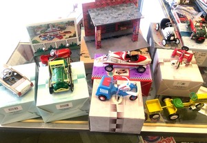 lot 52 image: Lot of Kiddie Car Collection Vintage Style Tin Toys