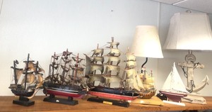 lot 61 image: Lot of Sailing Ship Displays & Nautical Style Table Lamps
