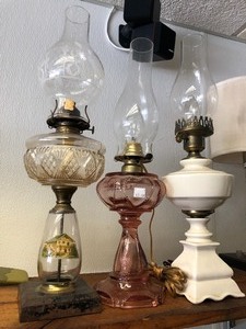 lot 83 image: 3 Old Vintage Oil Lamps