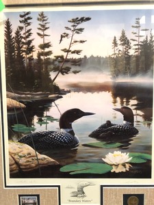 lot 86 image: Framed Signed LEO STANS Wildlife Print - Boundary Waters Loons