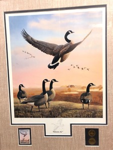 lot 87 image: Framed Signed LEO STANS Wildlife Print - National Park Series - Geese