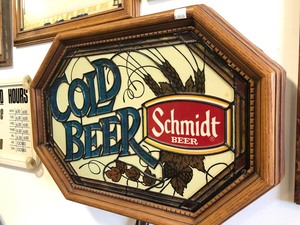 lot 127 image: Excellent Vintage SCHMIDT Cold Beer Stained Glass Style Beer Sign
