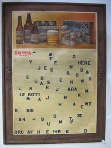 lot 26 image: Vintage OLYMPIA BEER Sign Board wLetters