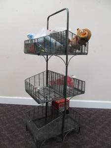 lot 32 image: Metal Wire Display Rack wAssorted Collectibles - Smurfs etc