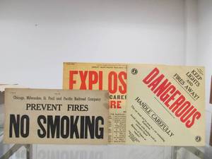 lot 108 image: 3 Old Vintage Cardboard Railroad Signs