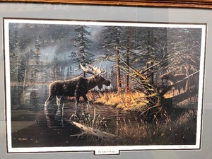 lot 4 image: Framed Signed & Numbered KEN ZYLLA Wildlife Print wMoose - Edge of Winter