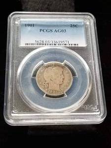 1901 US BARBER QUARTER AG3 PCGS