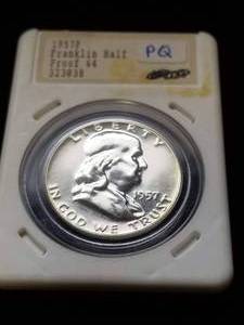 1957 PROOF FRANKLIN HALF PR64 VINTAGE HANNES TULVING HOLDER