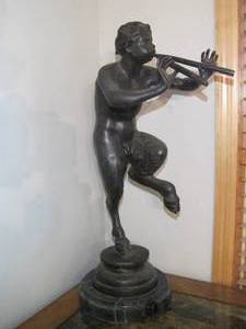 lot 8 image: Faun with Pipes 28 &nbspbronze statue.  This is 1 of 2 we are selling. 