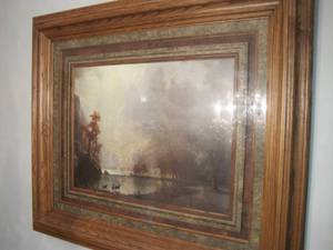 lot 13 image: Very large Oak framed landscape print.