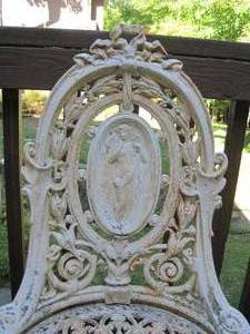 lot 39 image: Pair of Heavyweight Cast Iron Cameo Back Chairs . This is the second available set. 