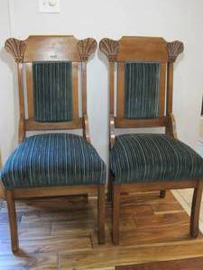 lot 38 image: A pair of vintage side chairs with newer velvet fabric. 
