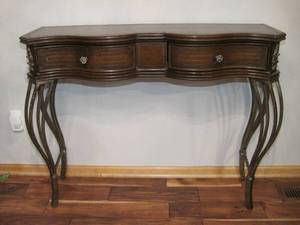 lot 44 image: Side Table with tooled leather top.
